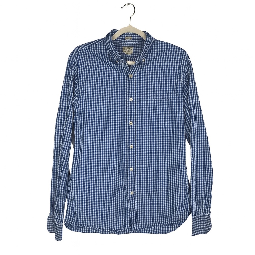 J.Crew Men’s Slim Fit Button Down Shirt Blue Gingham Check Cotton M